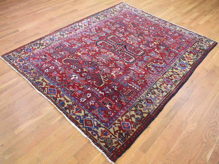 7'4" x 9'9" Vintage Hand Knotted Red Wool Rectangle Oriental Rug - MOA10280069