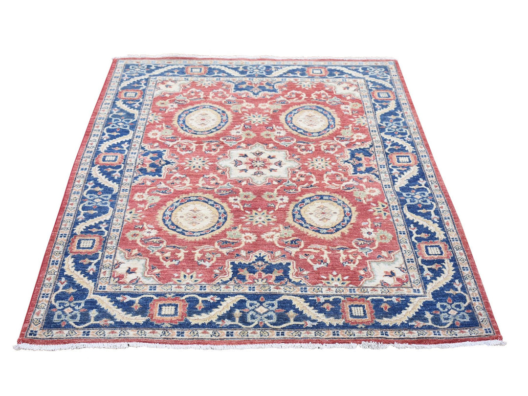 5'0" x 6'6" New Hand Knotted Red Wool Rectangle Oriental Rug - MOA10280078