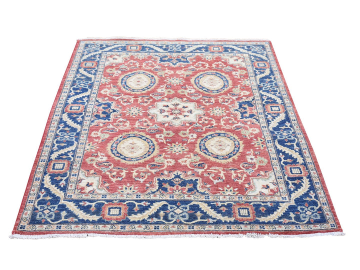 5'0" x 6'6" New Hand Knotted Red Wool Rectangle Oriental Rug - MOA10280078