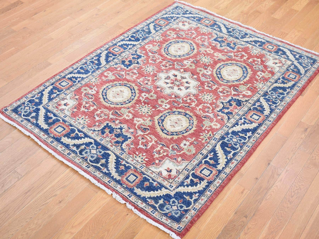 5'0" x 6'6" New Hand Knotted Red Wool Rectangle Oriental Rug - MOA10280078
