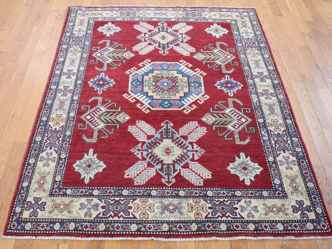 5'3" x 7'1" New Hand Knotted Red Wool Rectangle Oriental Rug - MOA10280083