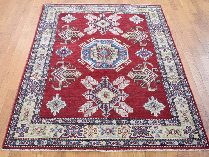 5'3" x 7'1" New Hand Knotted Red Wool Rectangle Oriental Rug - MOA10280083
