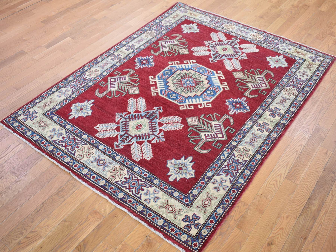 5'3" x 7'1" New Hand Knotted Red Wool Rectangle Oriental Rug - MOA10280083