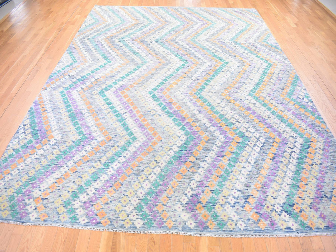 10'3" x 13'2" New Hand Knotted Blue Wool Rectangle Oriental Rug - MOA10280085
