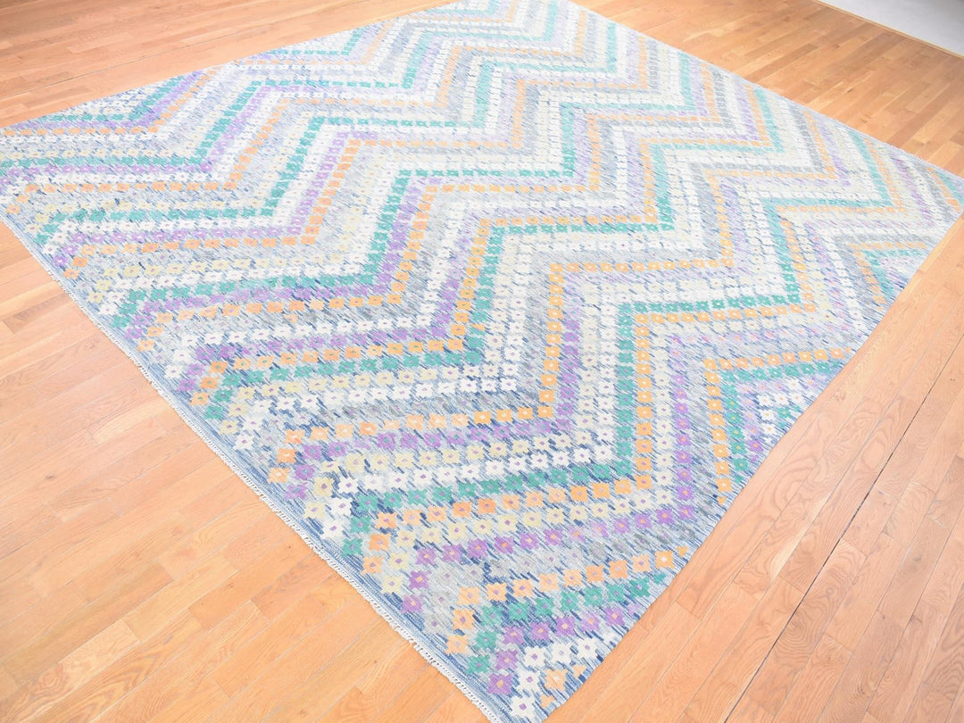 10'3" x 13'2" New Hand Knotted Blue Wool Rectangle Oriental Rug - MOA10280085