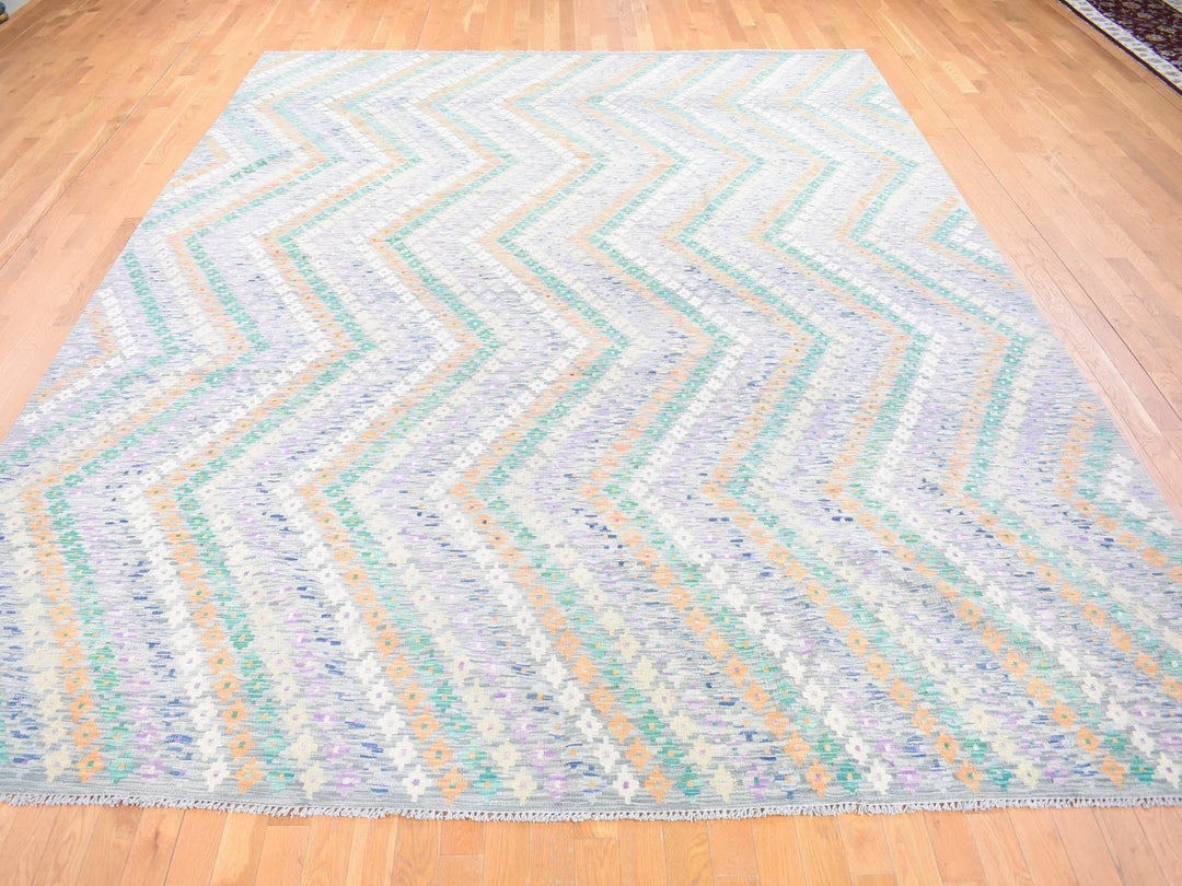 10'3" x 13'5" New Hand Knotted Grey Wool Rectangle Oriental Rug - MOA10280087