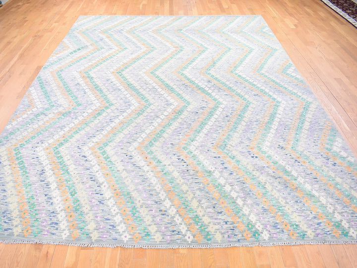 10'3" x 13'5" New Hand Knotted Grey Wool Rectangle Oriental Rug - MOA10280087