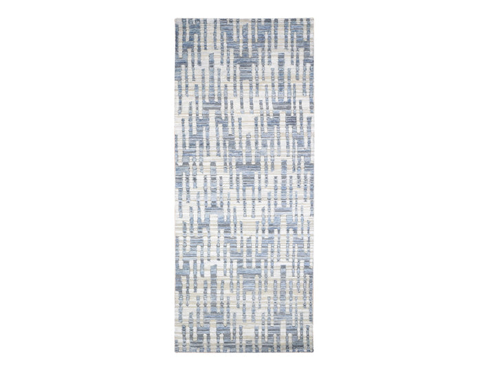 4'0" x 10'3" New Hand Knotted Grey Wool & Silk Runner Oriental Rug - MOA10280088