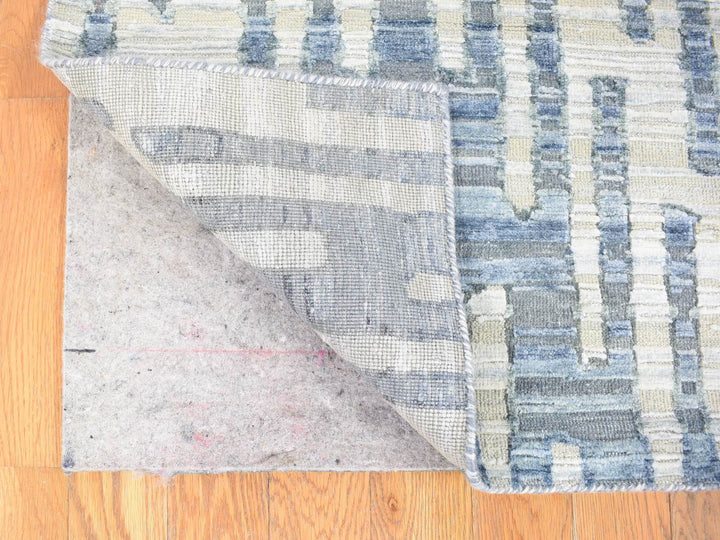 4'0" x 10'3" New Hand Knotted Grey Wool & Silk Runner Oriental Rug - MOA10280088