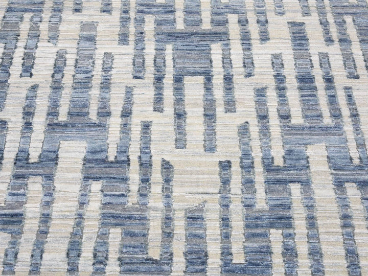 4'0" x 10'3" New Hand Knotted Grey Wool & Silk Runner Oriental Rug - MOA10280088