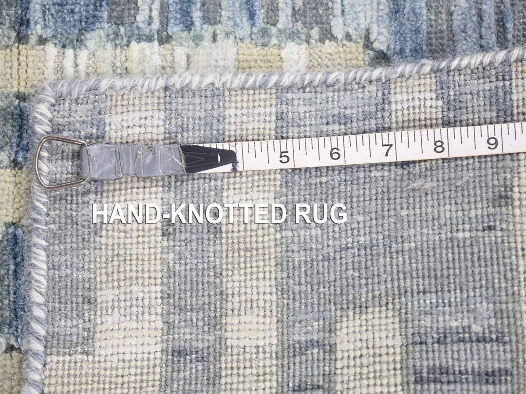 4'0" x 10'3" New Hand Knotted Grey Wool & Silk Runner Oriental Rug - MOA10280088