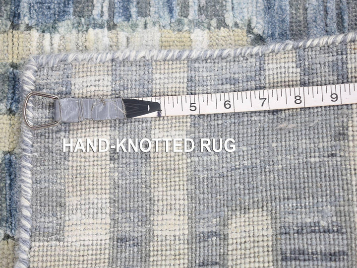 4'0" x 10'3" New Hand Knotted Grey Wool & Silk Runner Oriental Rug - MOA10280088