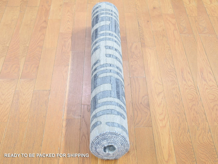 4'0" x 10'3" New Hand Knotted Grey Wool & Silk Runner Oriental Rug - MOA10280088