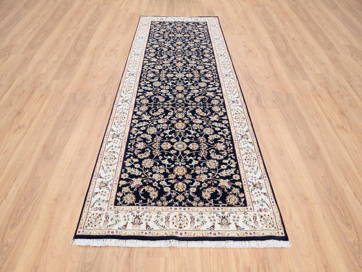 2'8" x 9'10" New Hand Knotted Blue Wool Runner Oriental Rug - MOA10280089