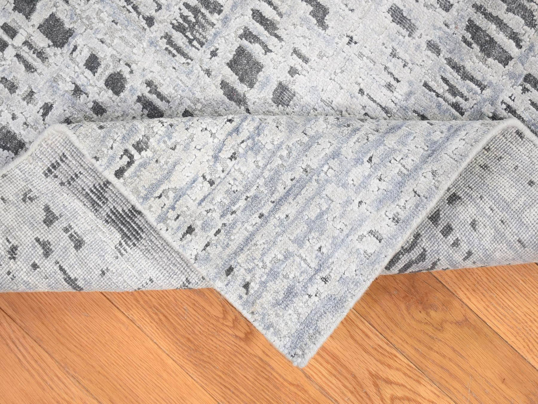 6'0" x 9'0" New Hand Knotted Grey Wool & Silk Rectangle Oriental Rug - MOA10280096