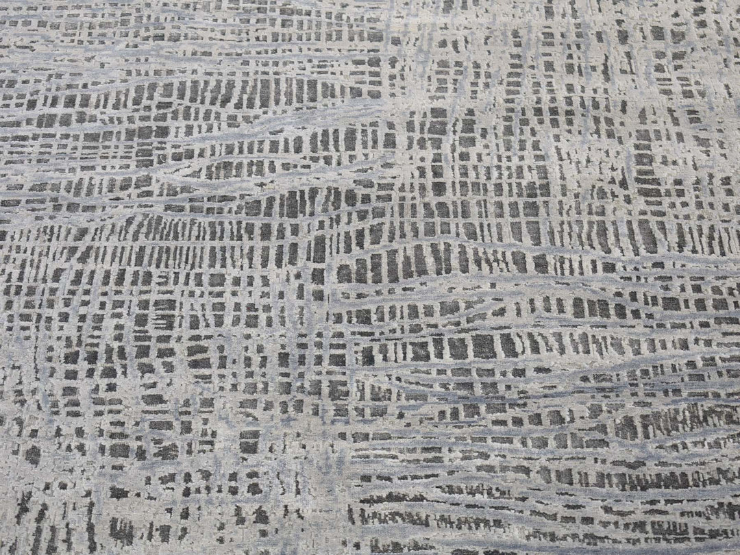 6'0" x 9'0" New Hand Knotted Grey Wool & Silk Rectangle Oriental Rug - MOA10280096