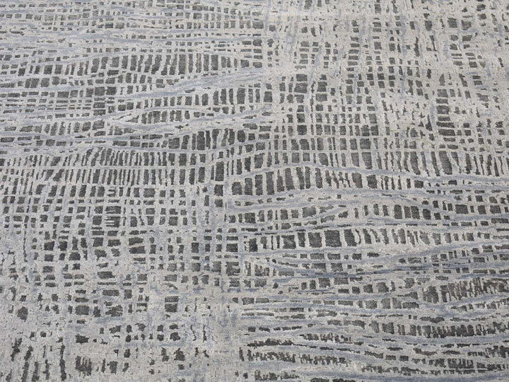 6'0" x 9'0" New Hand Knotted Grey Wool & Silk Rectangle Oriental Rug - MOA10280096