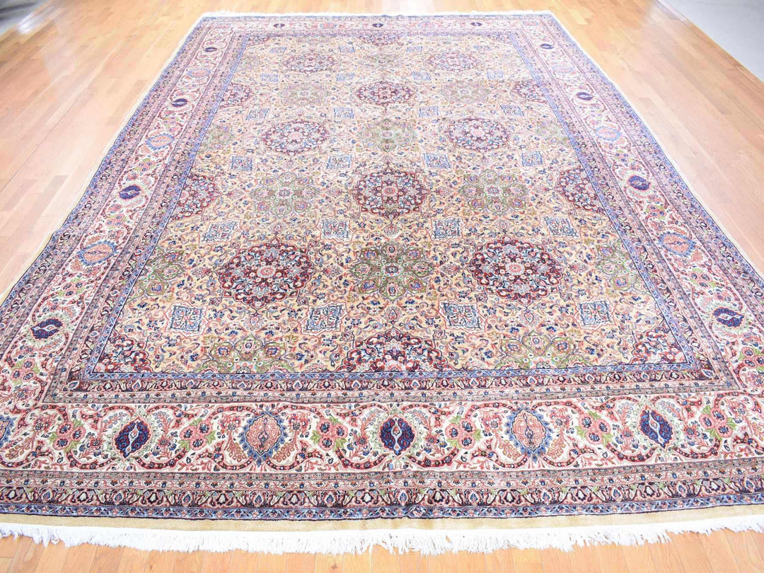 11'5" x 15'9" Vintage Hand Knotted Yellow Wool Rectangle Oriental Rug - MOA10280111