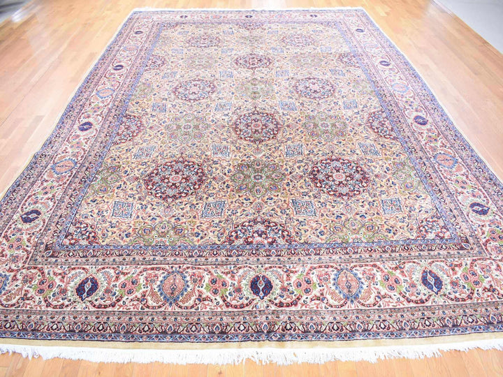 11'5" x 15'9" Vintage Hand Knotted Yellow Wool Rectangle Oriental Rug - MOA10280111