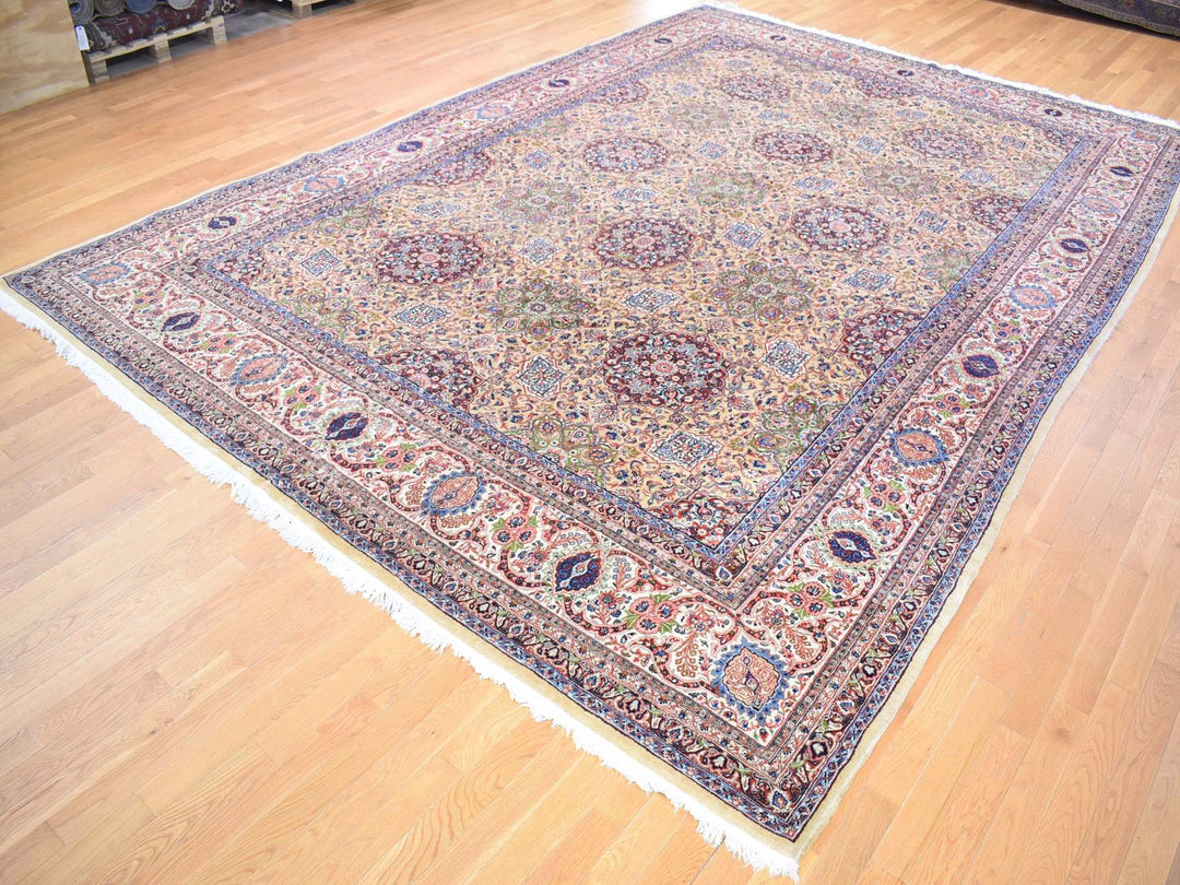 11'5" x 15'9" Vintage Hand Knotted Yellow Wool Rectangle Oriental Rug - MOA10280111