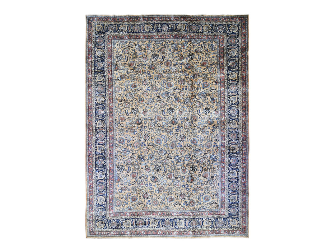 11'9" x 16'4" Vintage Hand Knotted Ivory Wool Rectangle Oriental Rug - MOA10280113