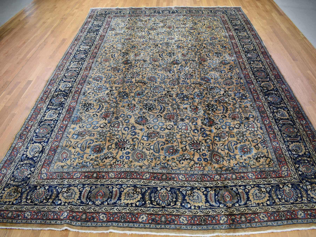 11'9" x 16'4" Vintage Hand Knotted Ivory Wool Rectangle Oriental Rug - MOA10280113