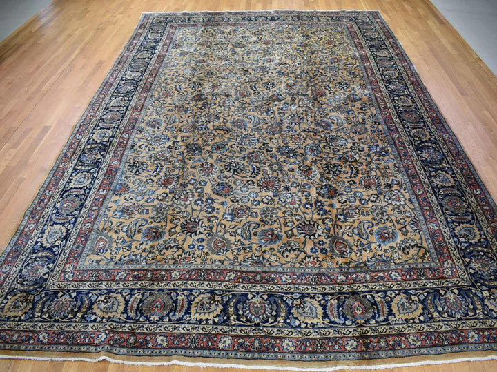 11'9" x 16'4" Vintage Hand Knotted Ivory Wool Rectangle Oriental Rug - MOA10280113