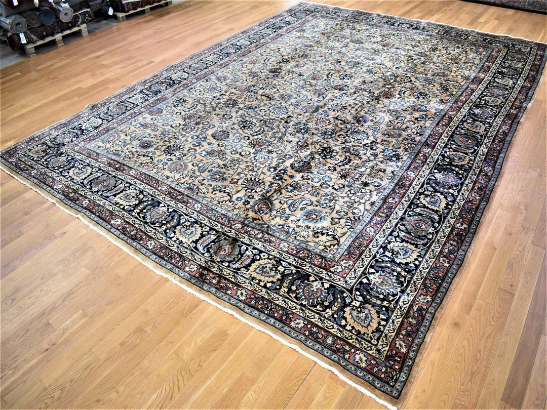 11'9" x 16'4" Vintage Hand Knotted Ivory Wool Rectangle Oriental Rug - MOA10280113