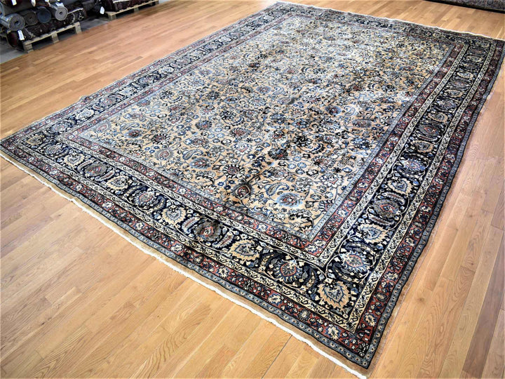 11'9" x 16'4" Vintage Hand Knotted Ivory Wool Rectangle Oriental Rug - MOA10280113