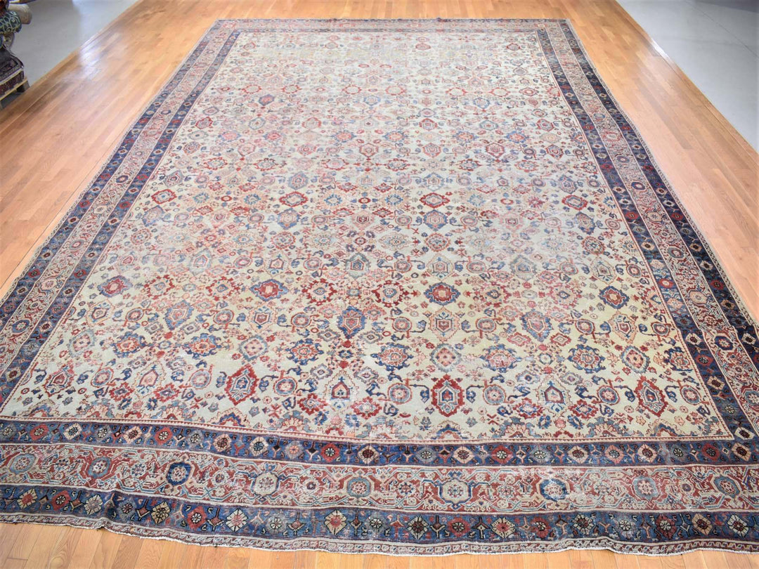 13'10" x 19'5" Vintage Hand Knotted Beige Wool Rectangle Oriental Rug - MOA10280116