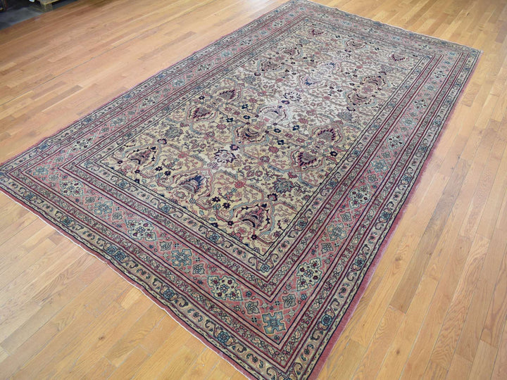 7'7" x 12'7" Vintage Hand Knotted Beige Wool Rectangle Oriental Rug - MOA10280122