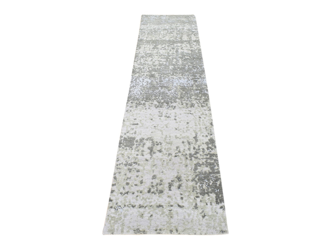2'6" x 10'4" New Hand Knotted Grey Wool Runner Oriental Rug - MOA10280123