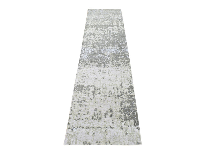 2'6" x 10'4" New Hand Knotted Grey Wool Runner Oriental Rug - MOA10280123