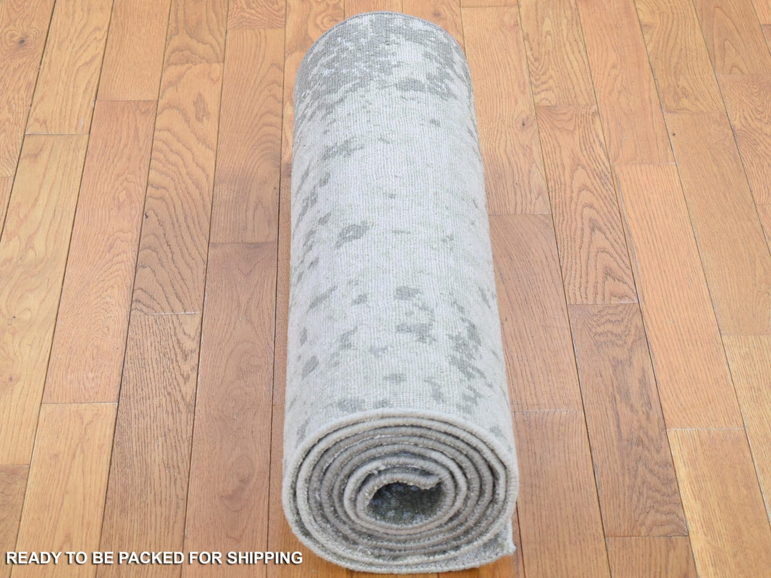 2'6" x 10'4" New Hand Knotted Grey Wool Runner Oriental Rug - MOA10280123