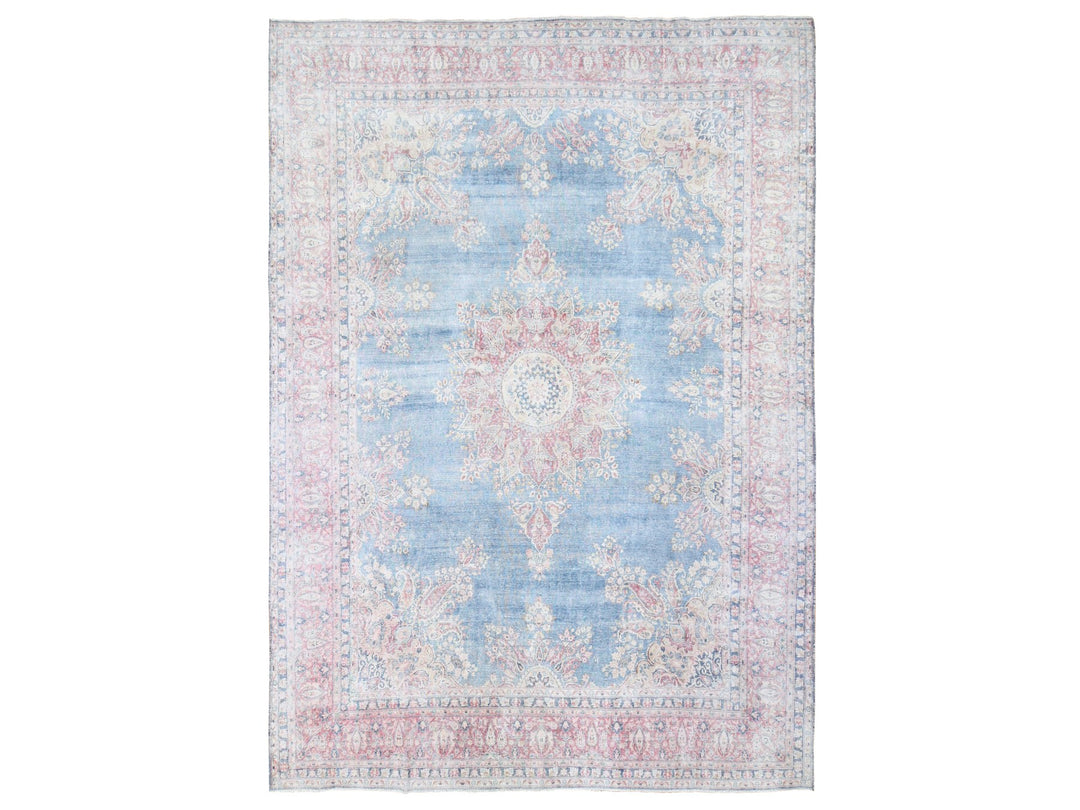 10'0" x 12'10" Vintage Hand Knotted Blue Wool Rectangle Oriental Rug - MOA10280139