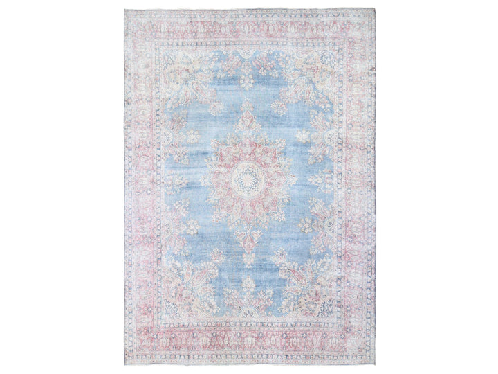10'0" x 12'10" Vintage Hand Knotted Blue Wool Rectangle Oriental Rug - MOA10280139
