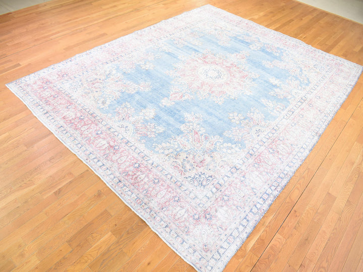 10'0" x 12'10" Vintage Hand Knotted Blue Wool Rectangle Oriental Rug - MOA10280139