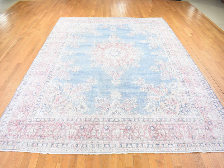 10'0" x 12'10" Vintage Hand Knotted Blue Wool Rectangle Oriental Rug - MOA10280139
