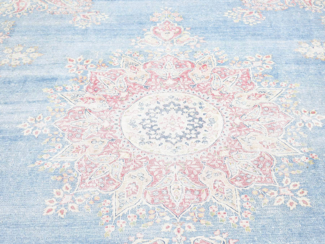 10'0" x 12'10" Vintage Hand Knotted Blue Wool Rectangle Oriental Rug - MOA10280139