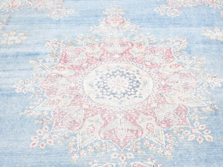 10'0" x 12'10" Vintage Hand Knotted Blue Wool Rectangle Oriental Rug - MOA10280139