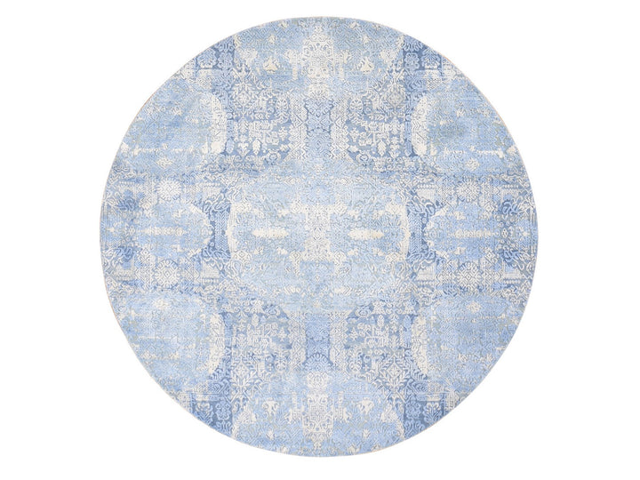 6'0" x 6'0" New Hand Knotted Blue Wool & Silk Round Oriental Rug - MOA10280143