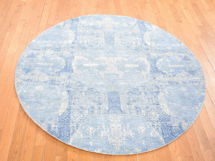 6'0" x 6'0" New Hand Knotted Blue Wool & Silk Round Oriental Rug - MOA10280143