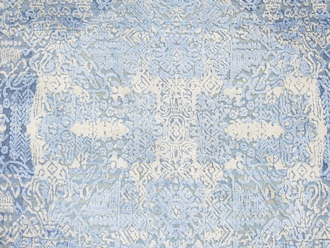 6'0" x 6'0" New Hand Knotted Blue Wool & Silk Round Oriental Rug - MOA10280143