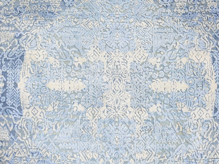 6'0" x 6'0" New Hand Knotted Blue Wool & Silk Round Oriental Rug - MOA10280143