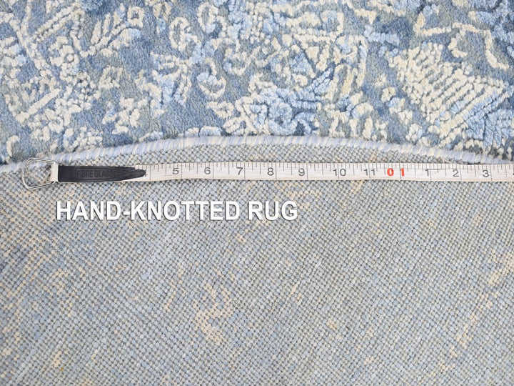 6'0" x 6'0" New Hand Knotted Blue Wool & Silk Round Oriental Rug - MOA10280143