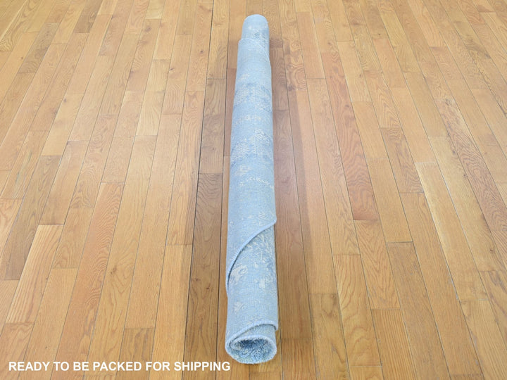 6'0" x 6'0" New Hand Knotted Blue Wool & Silk Round Oriental Rug - MOA10280143