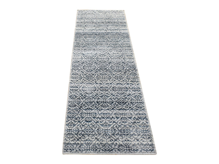 2'8" x 8'2" New Hand Knotted Blue Wool & Silk Runner Oriental Rug - MOA10280150