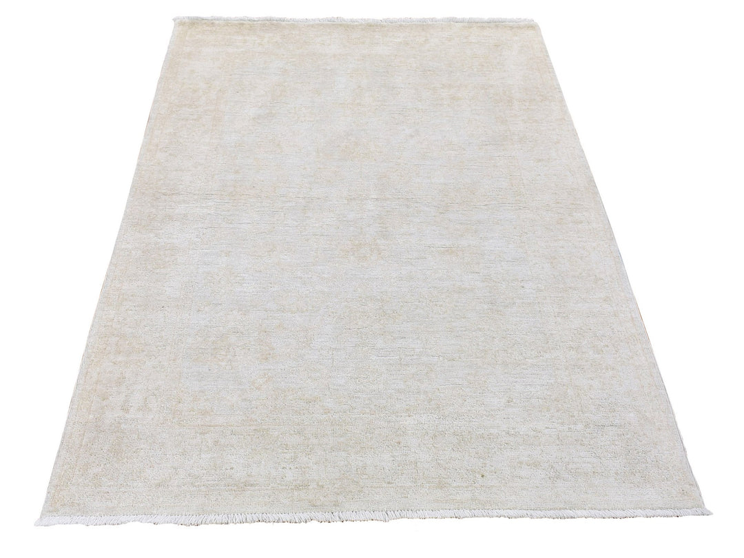 3'9" x 5'8" New Hand Knotted Ivory Wool Rectangle Oriental Rug - MOA10280156