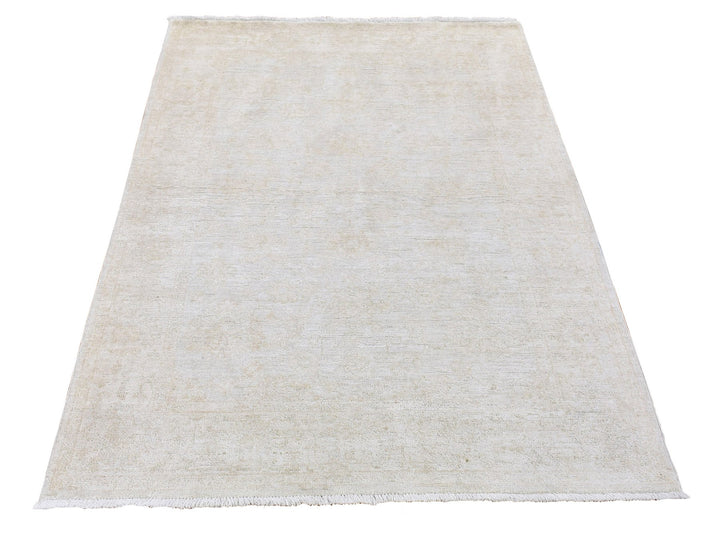 3'9" x 5'8" New Hand Knotted Ivory Wool Rectangle Oriental Rug - MOA10280156