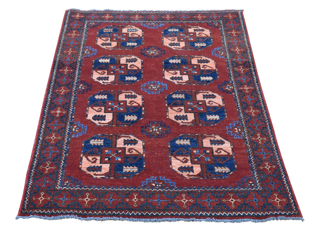 3'10" x 5'10" New Hand Knotted Red Wool Rectangle Oriental Rug - MOA10280165